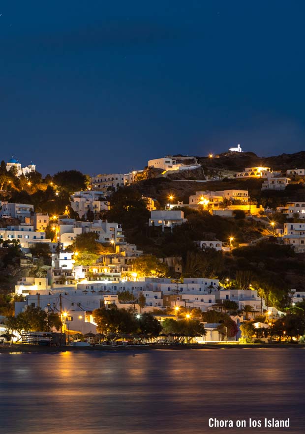 Waterfront view of Chora on the island of Ios in the Cyclades of Greece