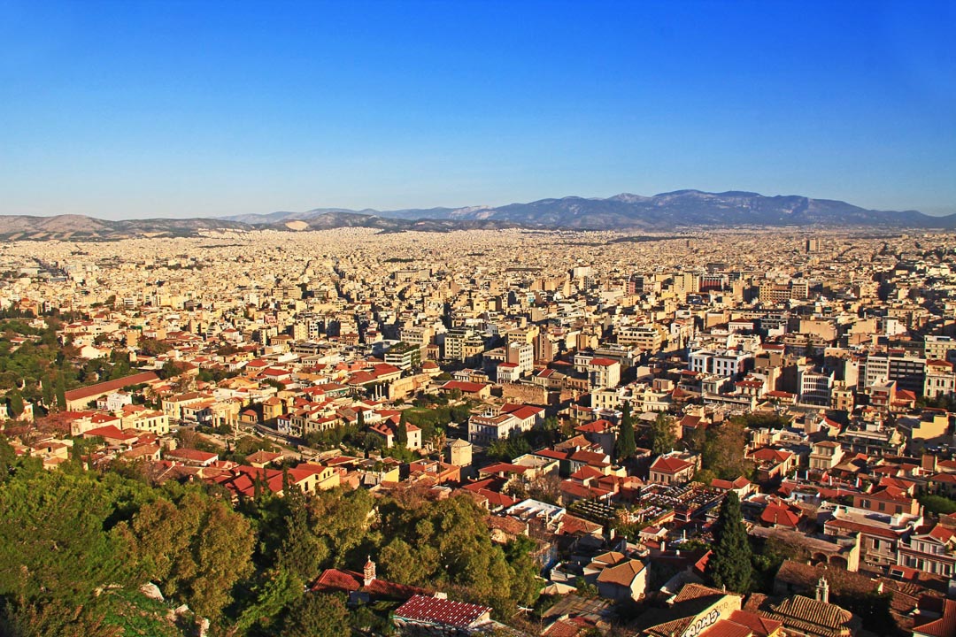 Looking North by Northwest across the Attika Basin toward Aegaleo and Parnitha from the Acropolis