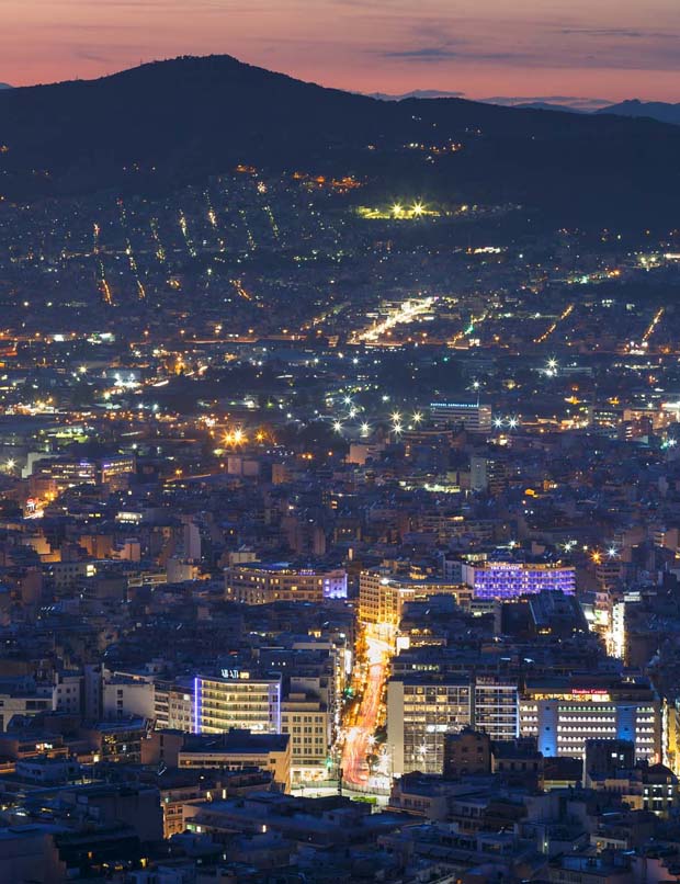 Sunset over Mount Aegaleo in Athens