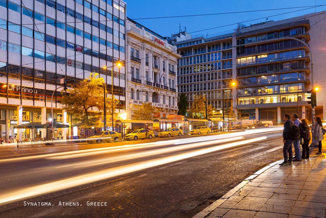 Syntagma at night in Athens Greece