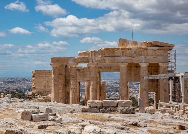 Acropolis under the sun with the Saronic Gulf on the side