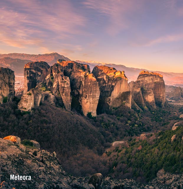 Meteora at sunset
