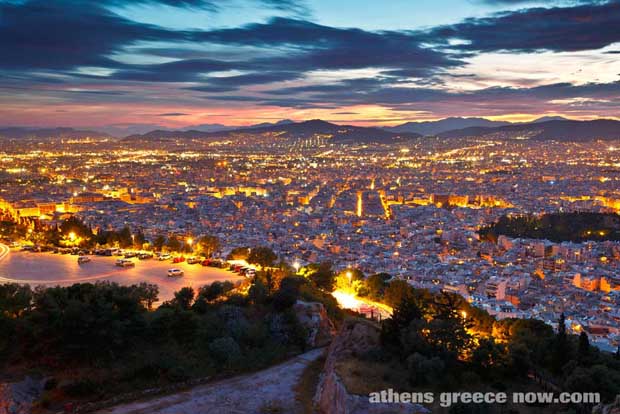 Athens from Lycabettus Hill at night