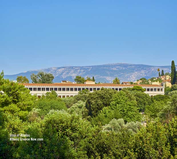 Exterior facade on the Stoa of Attalos in Athens Greece