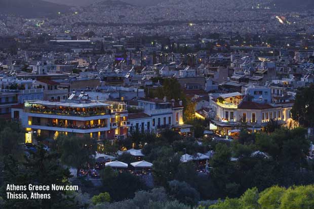 Thissio area Athens Greece at night