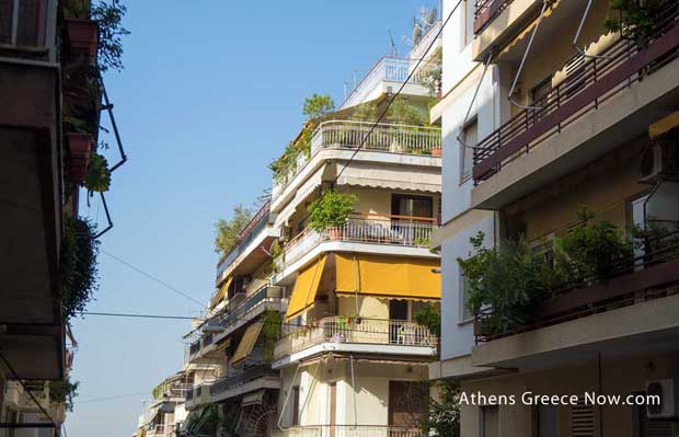 Athens street balcony with plants