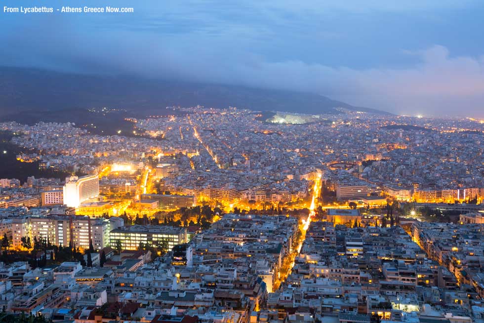 View of Athens Greece in the Evening from Lycabettus Hill