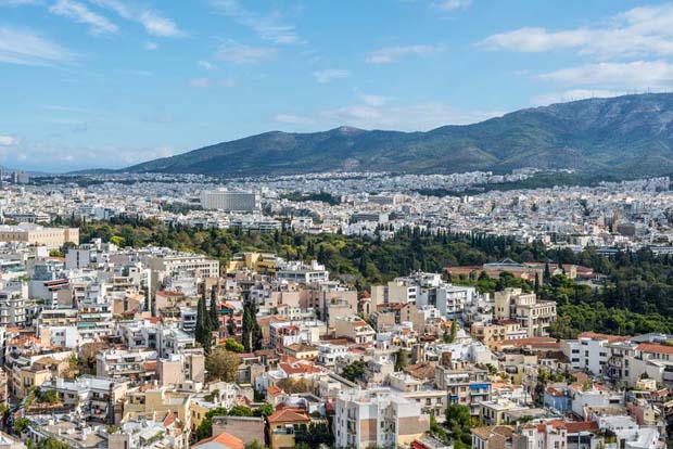 Hymettus Mountain and Athens Greece