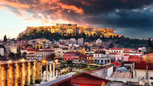 Sunset over Acropolis Athens Greece