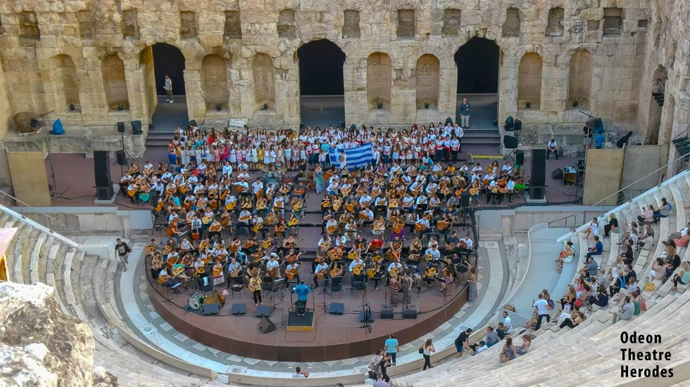 Musicians at the Odeon Theatre Acropolis Athens Greece