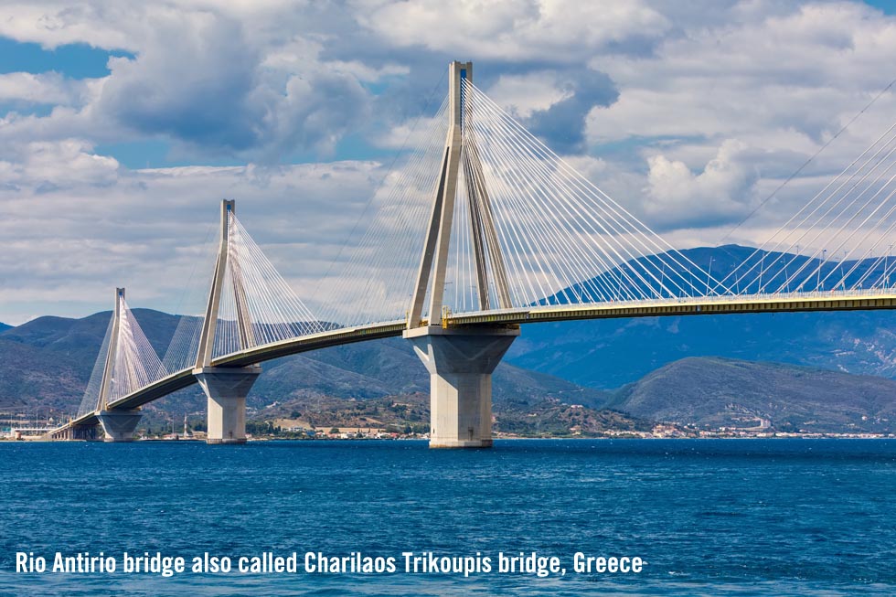 Suspension called Antirio bridge or Charilaos Trikoupis bridge near Patras, Greece