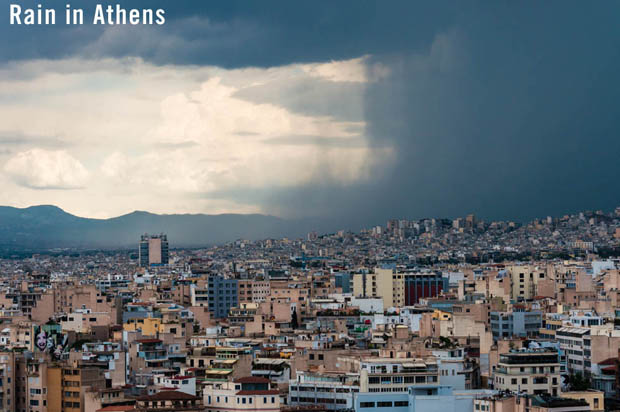 Rain in Athens Greece
