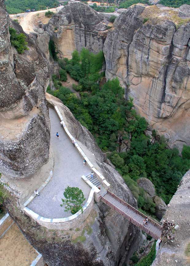 The steps and high bridge at Meteora