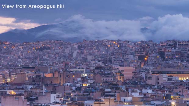 View from Aeropagus Hill in Central Athens Greece