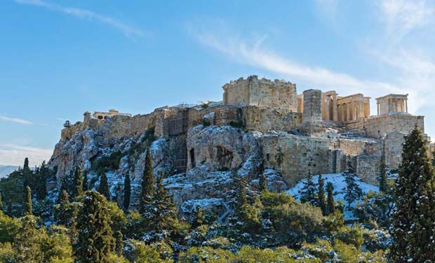Acropolis Greece Snow