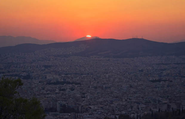 Sunset over Athens Greece