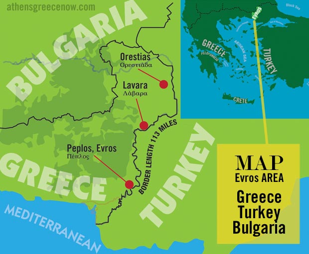 Evros Area Border Map Greece and Turkey