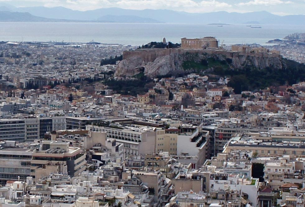 The Acropolis and Piraeus seen in the distance