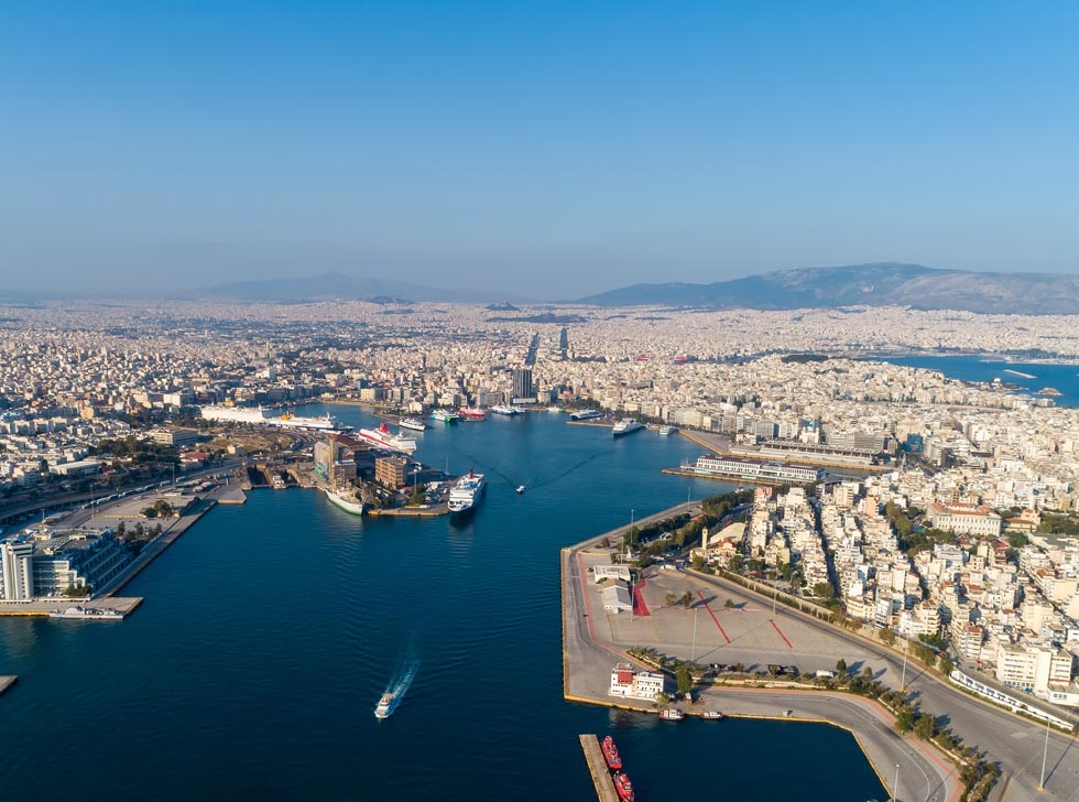 Drone flight over Piraeus and Athens