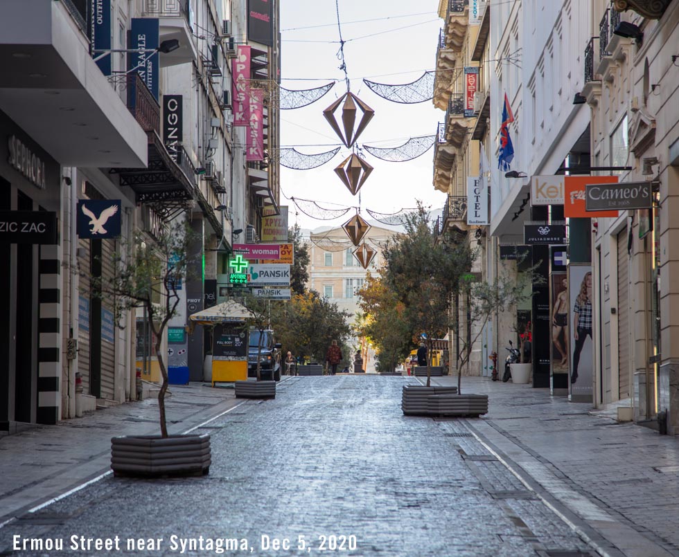Ermou Street December 2020 in Athens Greece