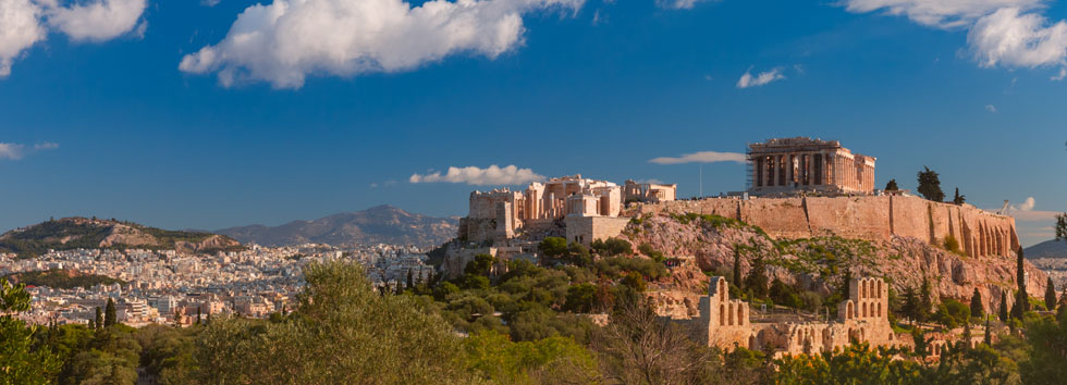 Acropolis Walls in Athens Greece under sunny sky
