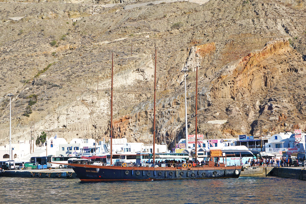 Docked sailing ship in Santorini