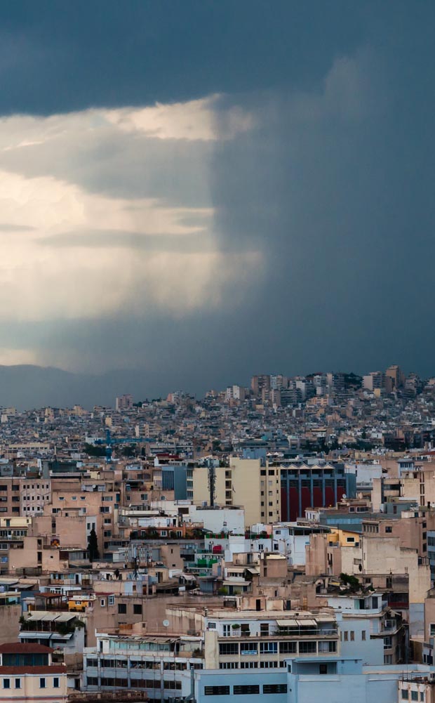 Rain storm in Athens Greece