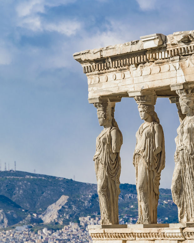 Caryatids at the Acropolis in the Athens Sky