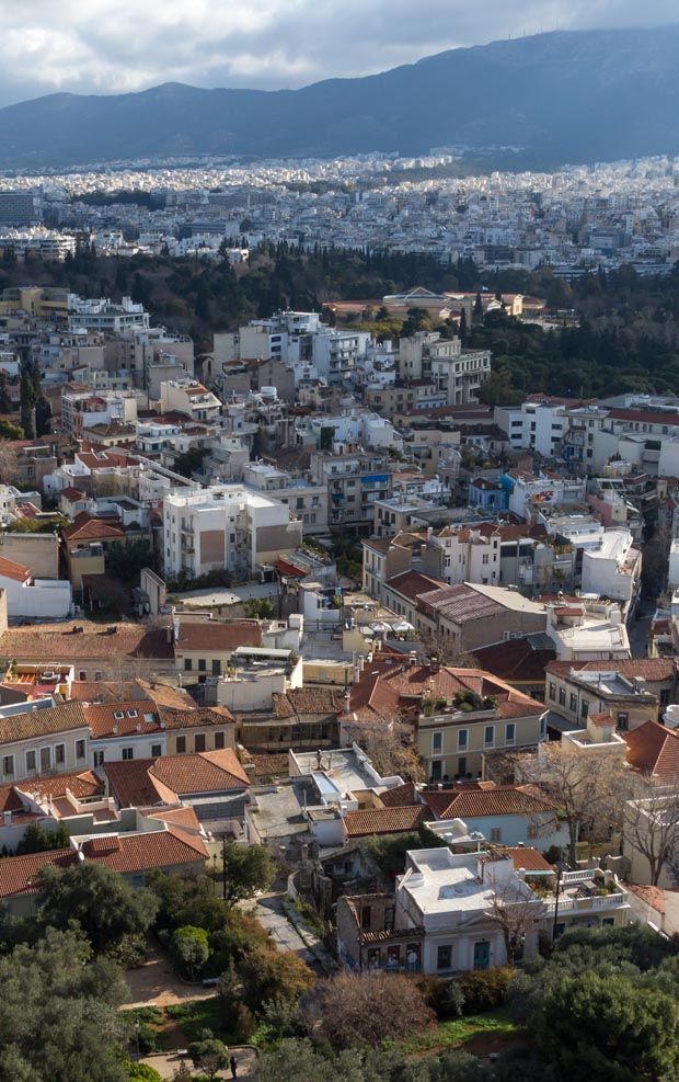Drone aerial view of Athens Greece