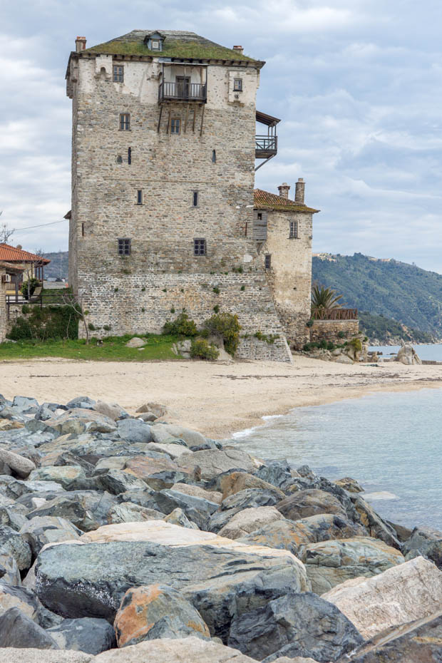 Ouranopoli Greece stone tower building