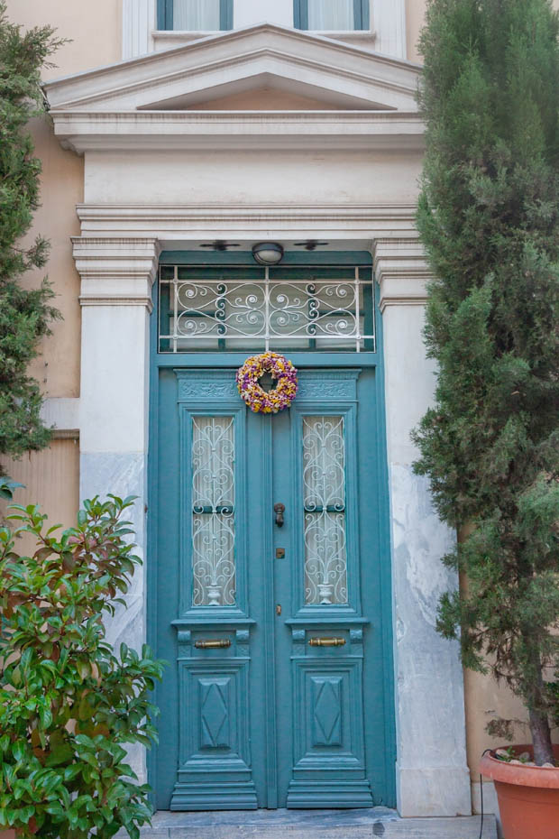 Doors painted blue in Athens Greece