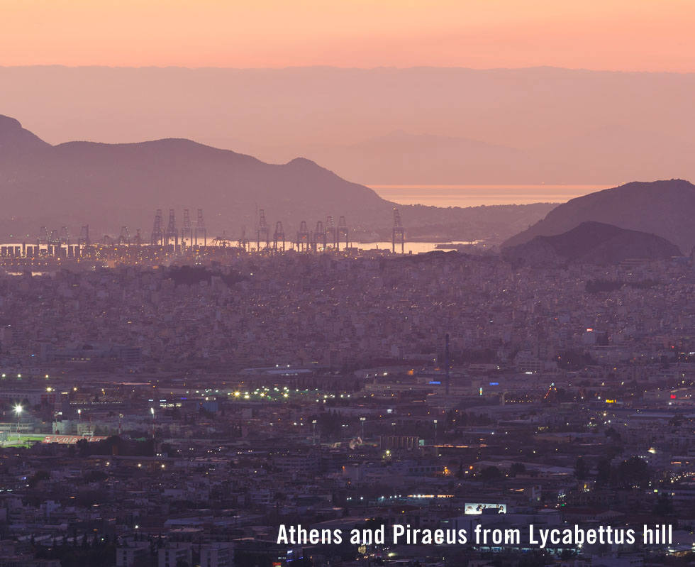 Athens sunset over Piraeus seen from Lycabettus Hill