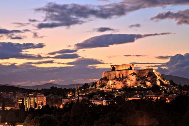 Sunset over the Acropolis in Athens Greece