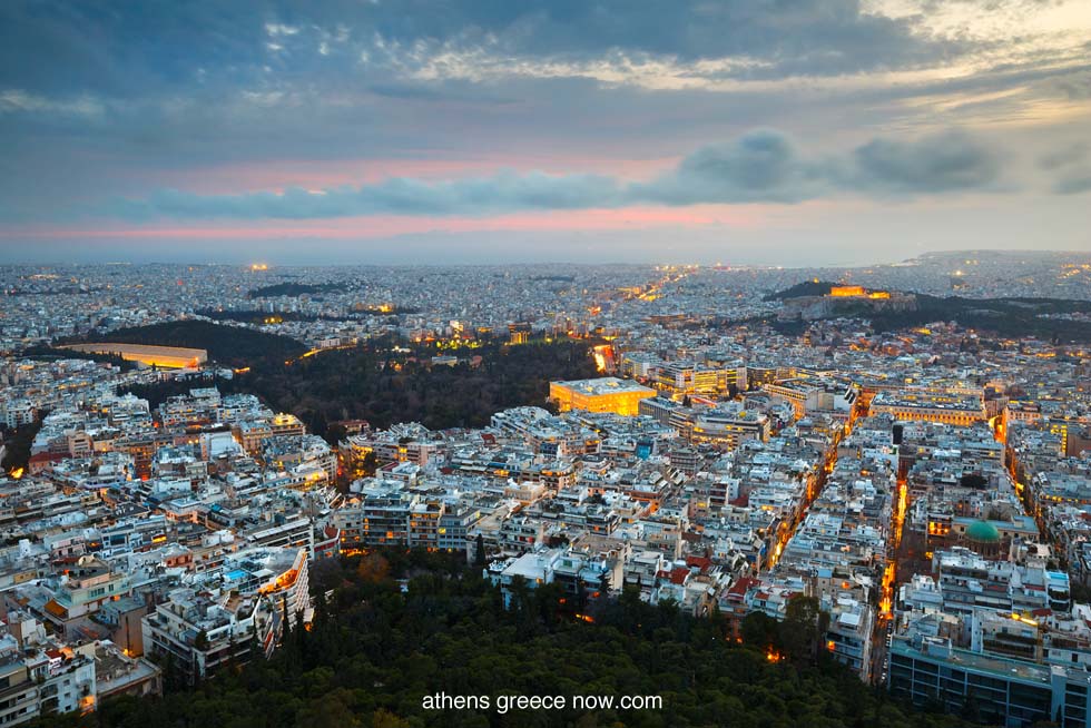 Athens Greece Sunset view from Lycabettus Hill