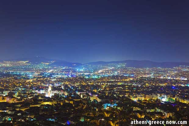 Athens Greece skyline by night