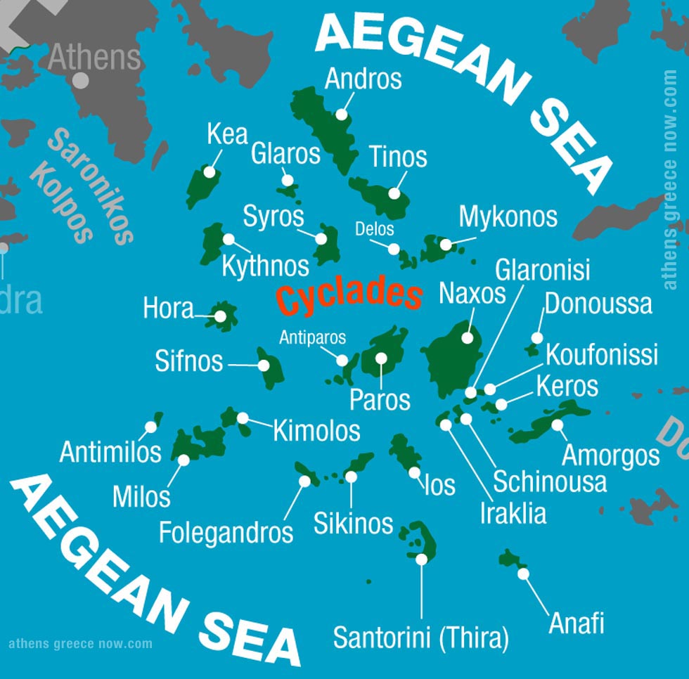 Cyclades Map in Aegean Sea Greece