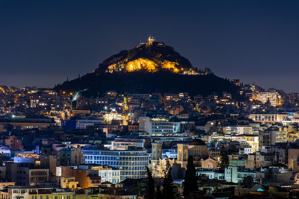 Lycabettus mountain at night in Athens