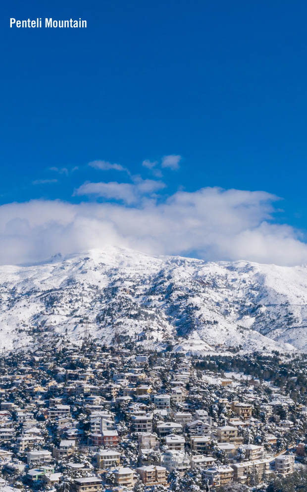 Penteli Mountain with snow
