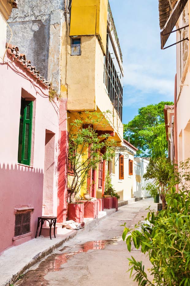 Plaka after rainfall in Athens Greece