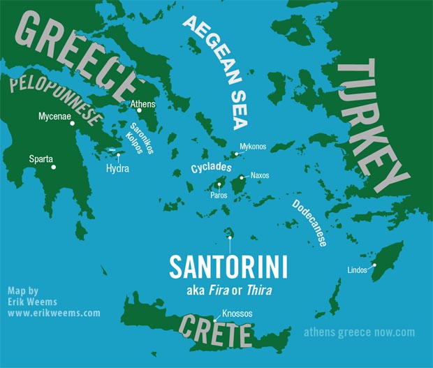 Santorini Fira Thira Map