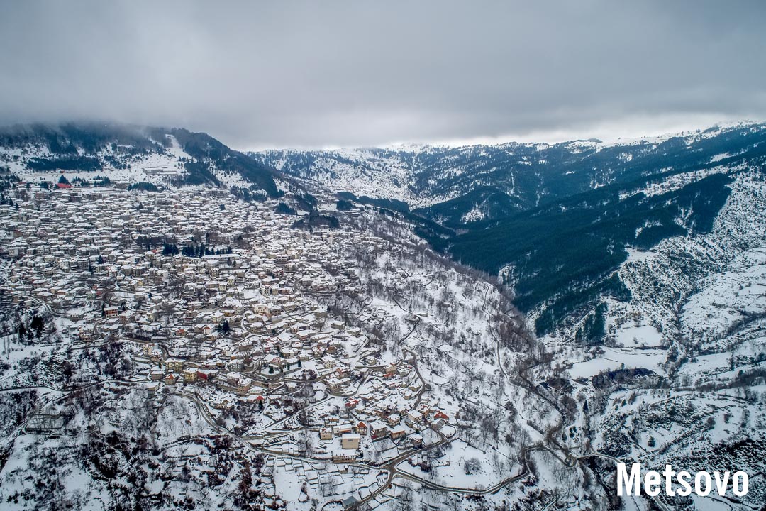 Metsovo in Epirus in Greece surrounded by snow