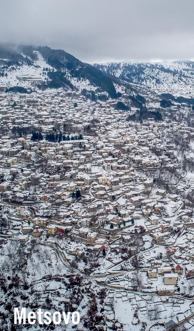 Metsovo in Epirus in Greece surrounded by snow