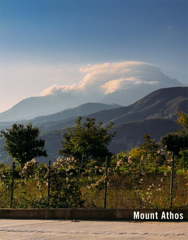 Mount Athos wreathed in clouds