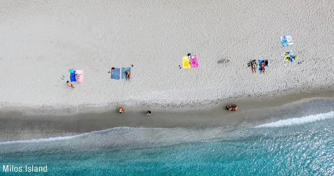 Drone overhead view of Mios Island Beach - click to enlarge