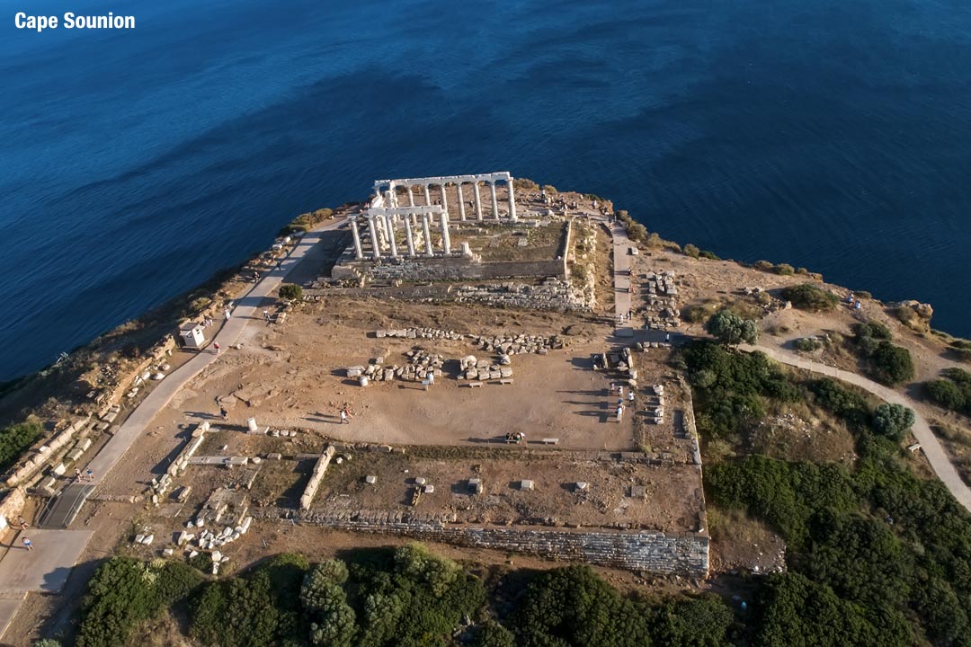 Drone view of Cape Sounion