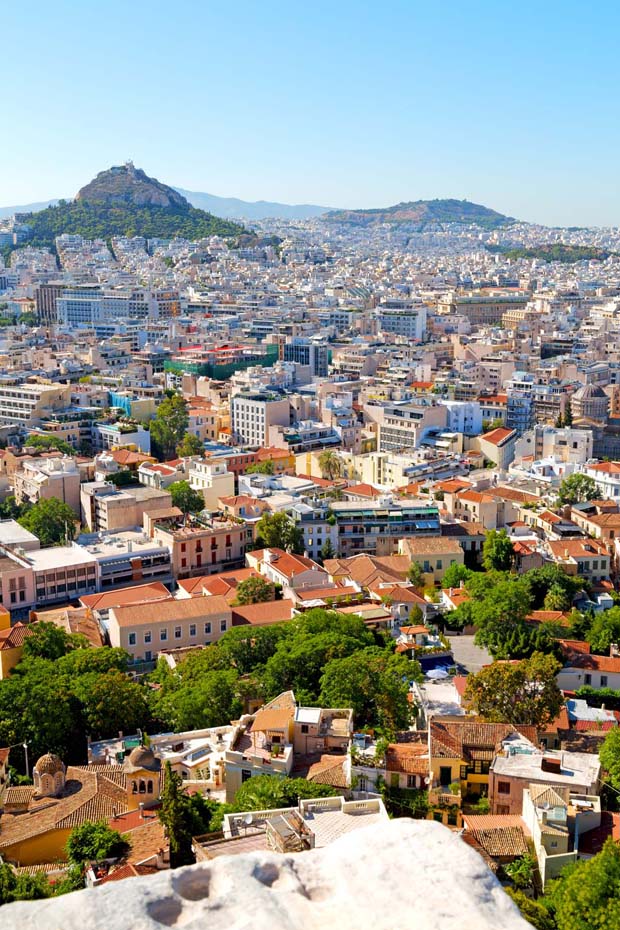 View of Athens with Lycabettus shown in midground on a clear blue day