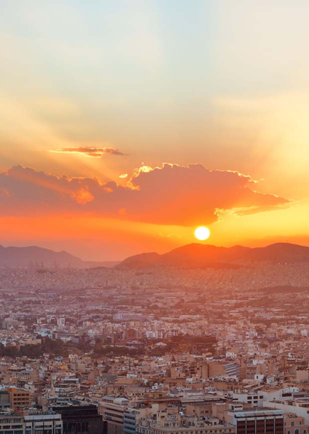 Sunset over Athens Greece