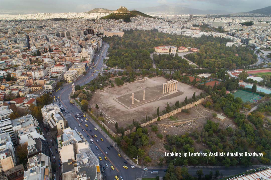 Athens Greece Leoforos Vasilisis Amalias Roadway through the city near the Acropolis