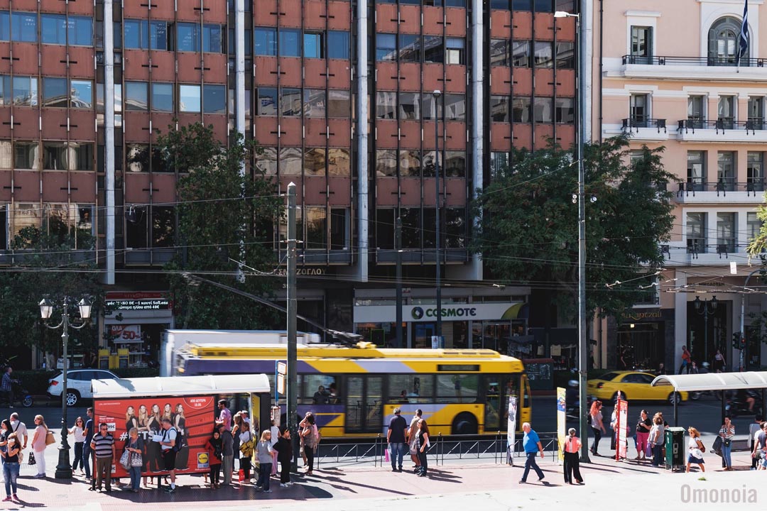 Omonoia Square with buses 2017