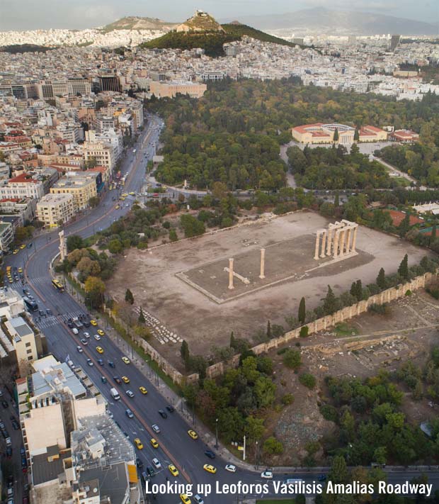 Athens Greece Leoforos Vasilisis Amalias Roadway through the city near the Acropolis